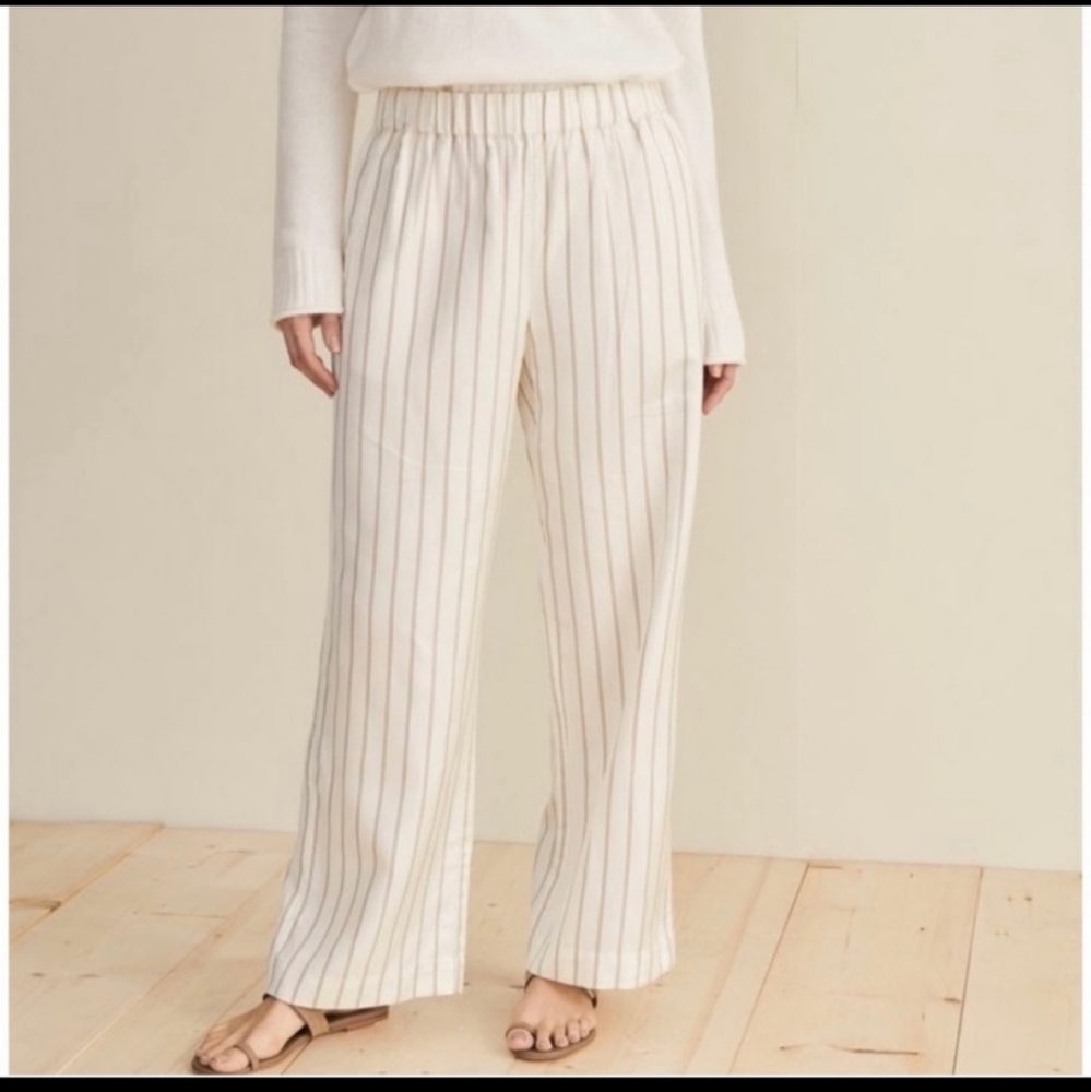 Jenni Kayne Yellow Striped Bianca Pants Straight Wide Leg Pockets NEW - Picture 2 of 14